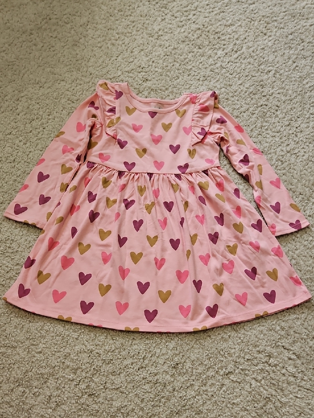 Garanimals Pink Heart Ruffle Long-Sleeve Dress